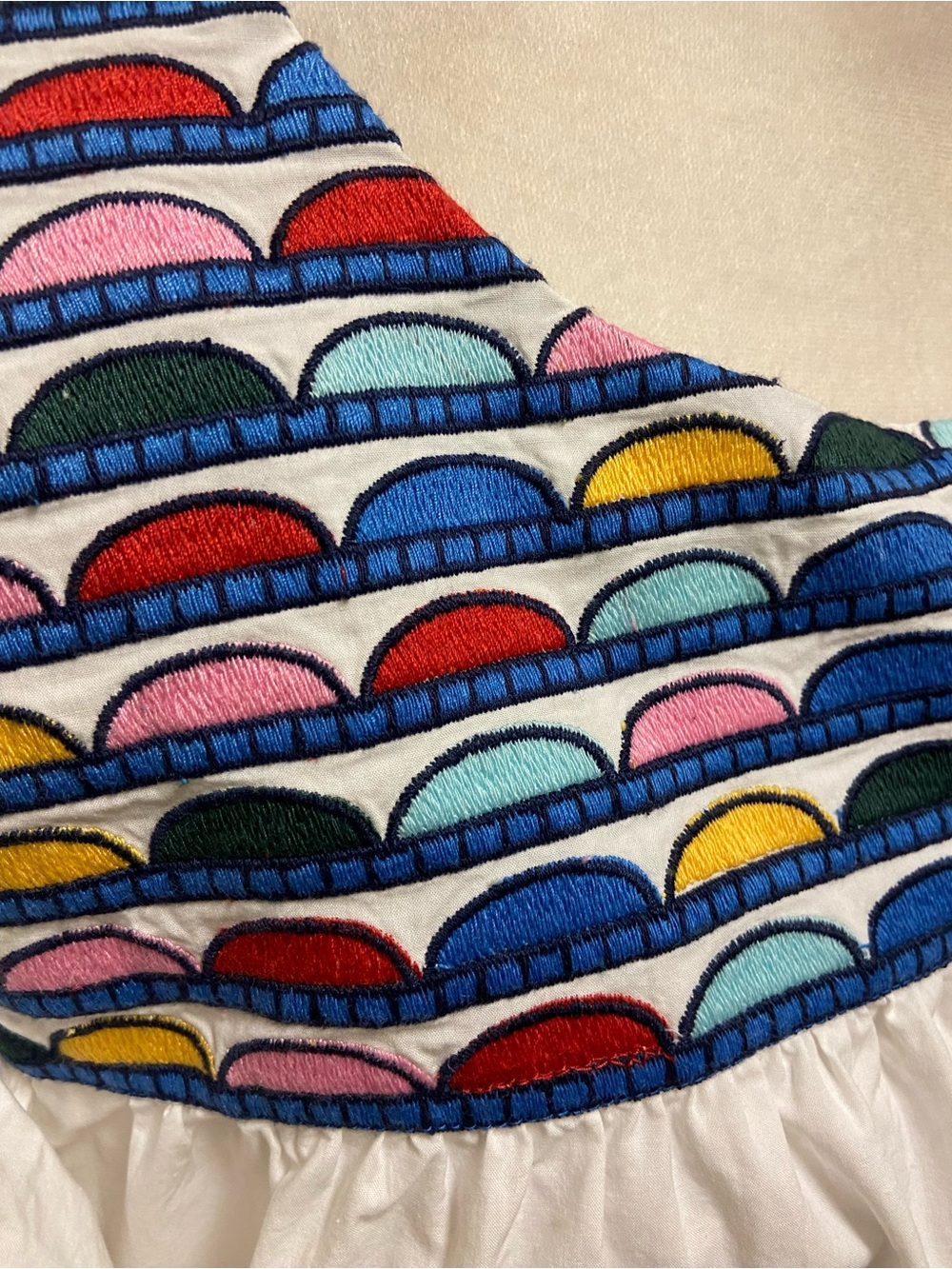 WHIT TWO Anthropologie Embroidered Flutter Sleeve Top White Rainbow Yoke Size LP - Picture 15 of 16
